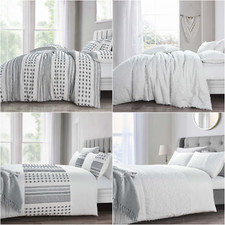 Boho Chic Tufted/Quaste pflegeleicht, weiß grau Minimalismus Bettbezug Bettwäschegarnitur