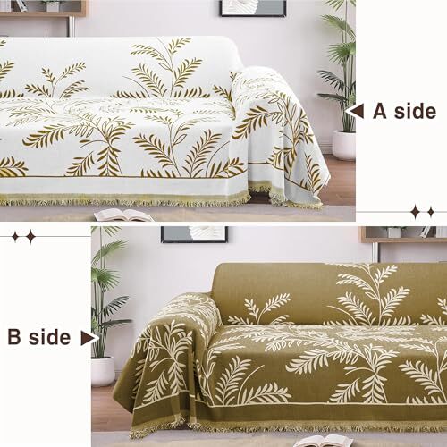 Boho Couch Cover Blanket Sectional Sofa Covers for 91x95 inch Leaves