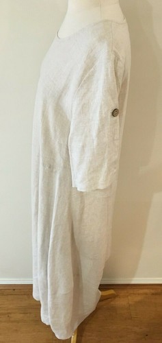 NATURALS by O&J 100% Ethical Linen Bone Short Sleeve Long Loose Dress 3 (14) - Picture 5 of 10