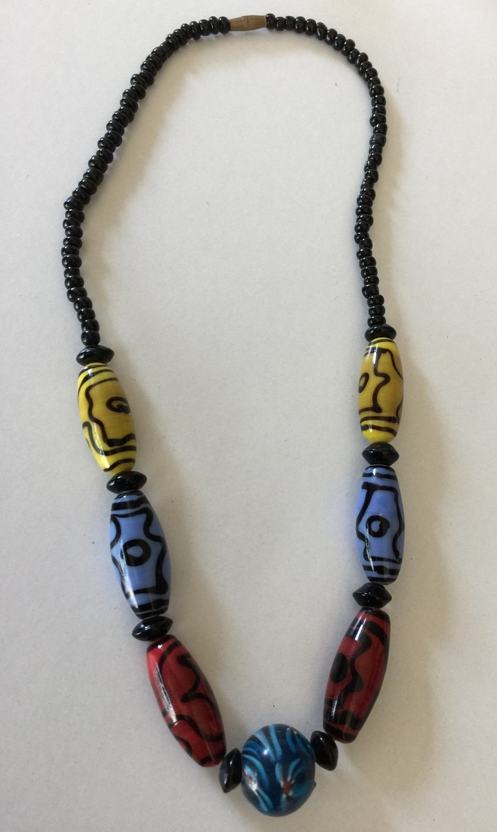 Collier Court Ethnique Années 70 En Pâte De Verre Multicolore - Occasion, Sans Marque