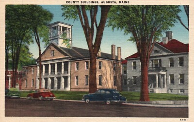 Postcard ME Augusta Maine County Buildings Linen Antique Vintage PC e6010