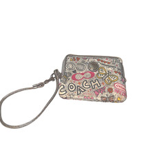 Coach Leatherware Satin Multi Color with Silver Trim Wristlet 5"x4"