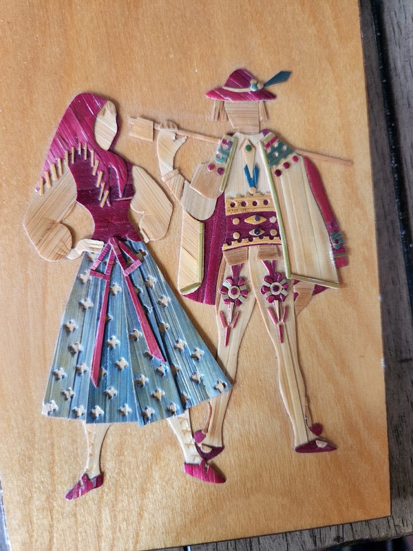 Old Vintage Mixed Art Wooden Picture, Hand Made "Gorale"" Made in POLAND