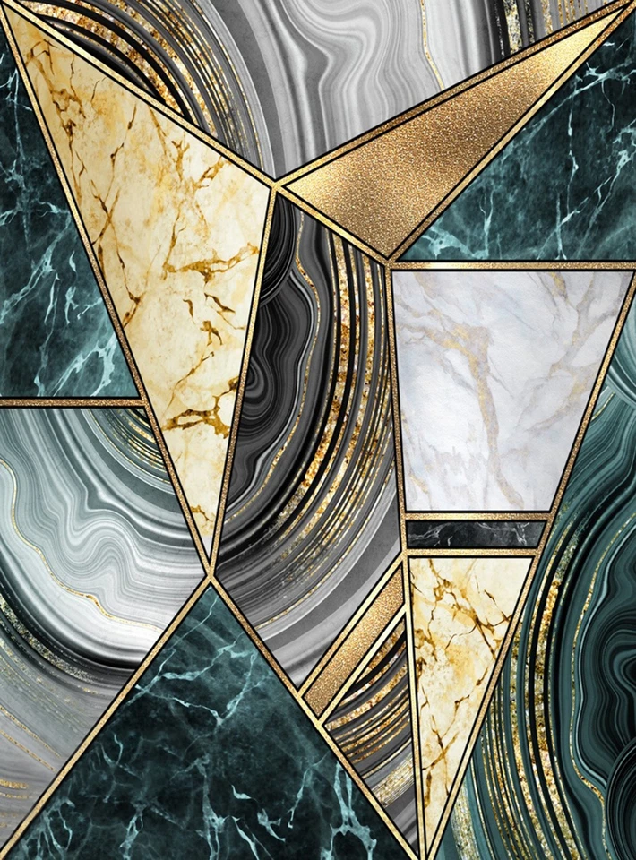 Contemporary Geometric Aesthetics Area Rugs Black Gold Marble Texture Carpet - Image 3 of 4