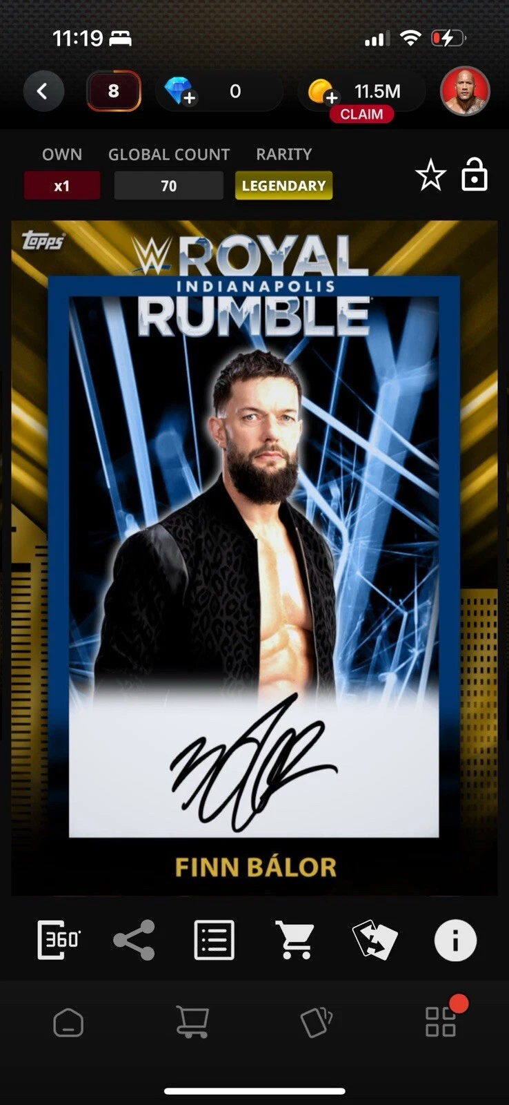 Topps WWE Slam Digital 2025 Finn Balor Royal Rumble Signatures LEGENDARY