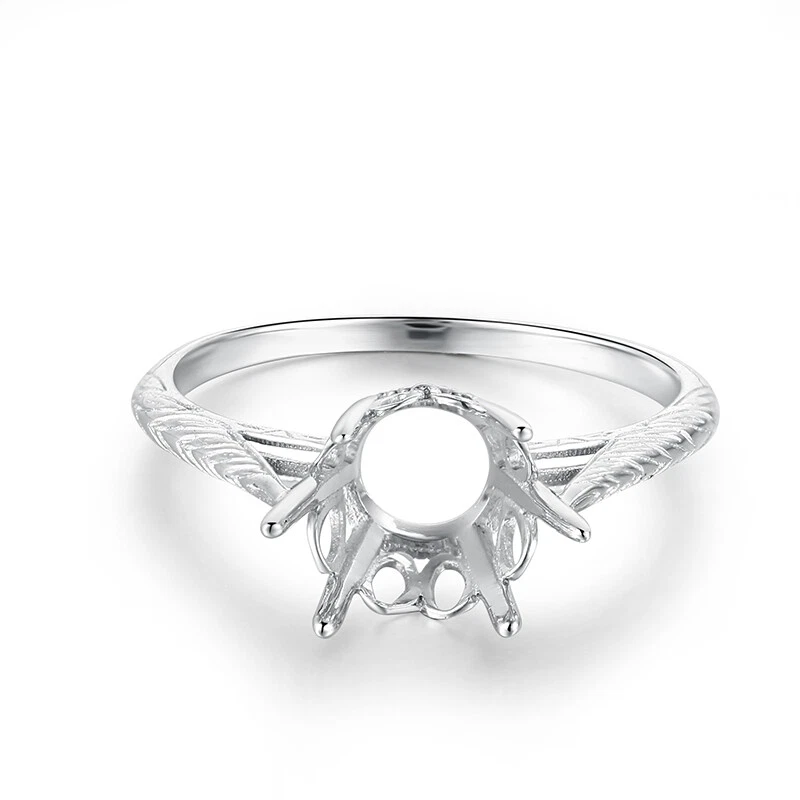 Solid 10k White Gold Round 7.5mm to 8mm Semi Mount Ring Vintage Simple Wedding - Image 3 of 4