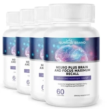 Brain Booster Super Nootropic Supplement Focus, Energy, Memory, Clarity - 4 pack