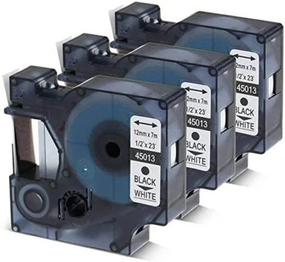 LABELIFE 3PCS Compatible For Dymo D1 Black on White Label Tape Cassette 45013 1/2" 160