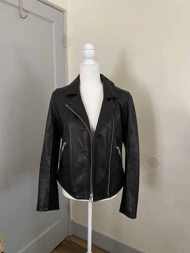 UGG Women's Black 100% Leather Biker Jacket Sz S - Picture 2 of 5