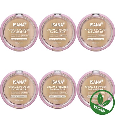 6 x 9 g | Isana Cream & Powder 2 in 1 Make-Up antibakteriell mittel Vegan