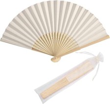 SL crafts 50pcs Paper Hand Fan with Gift Bags Bamboo Handheld Folded Cream