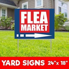FLEA MARKET Yard Sign Corrugate Plastic with H-Stakes Collectibles Garage Sale