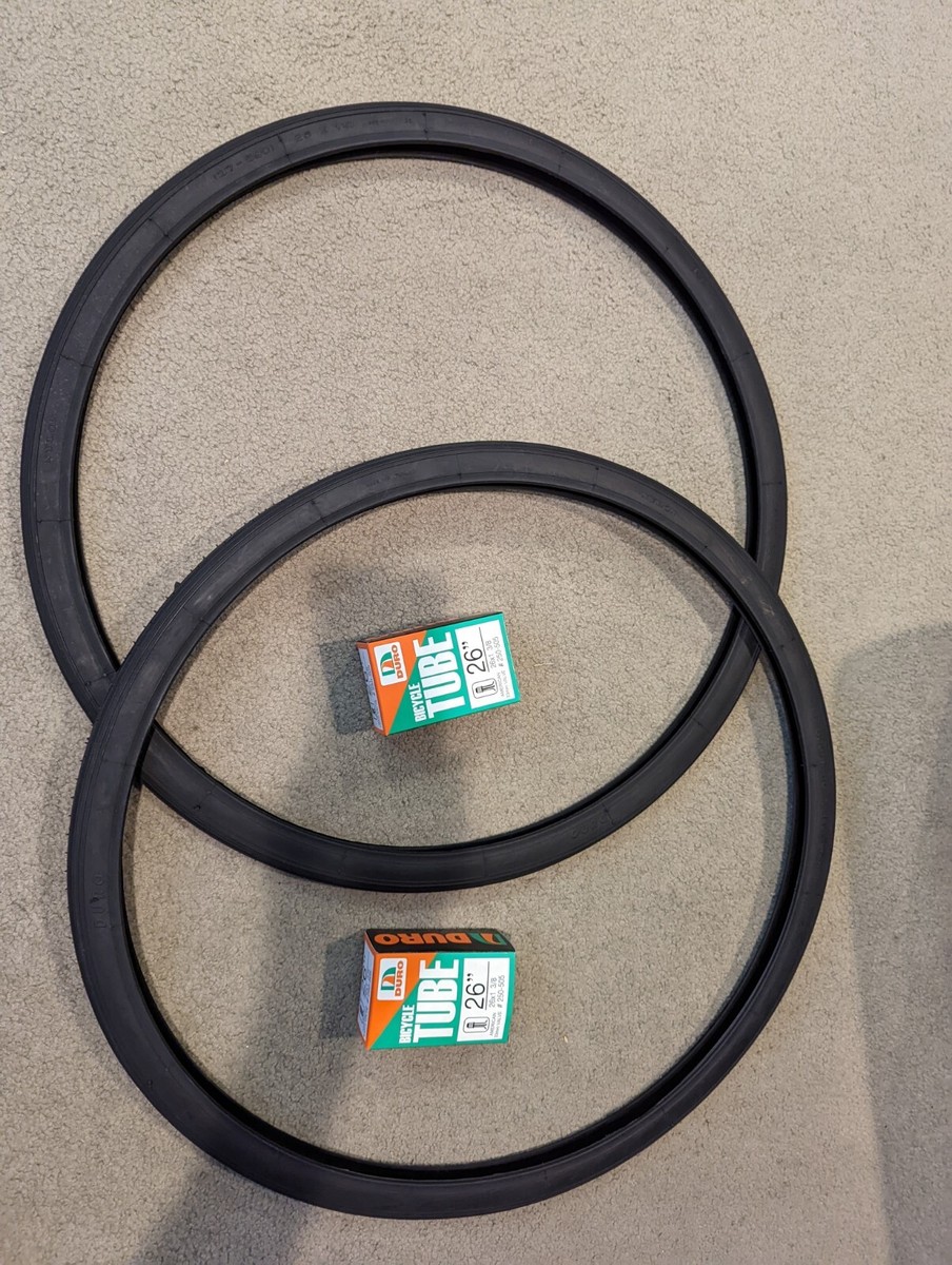 2 Copertoni E 2 Camere D'Aria Per Bici Da 26x1 3/8 – Duro, Battistrada Semi-slick, Neri
