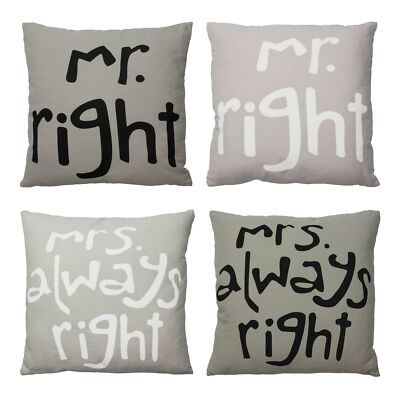 Kissenbezug Mr. & Mrs. Right Kissenhülle Baumwolle Kissen 45x45 cm grau / taupe