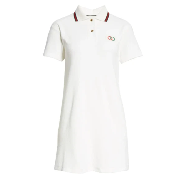GUCCI Marfil Logo Parche Terrycloth Deporte Años 80 Retro Tenis Polo Vestido XL = 10 🤍 Foto 2 de 4