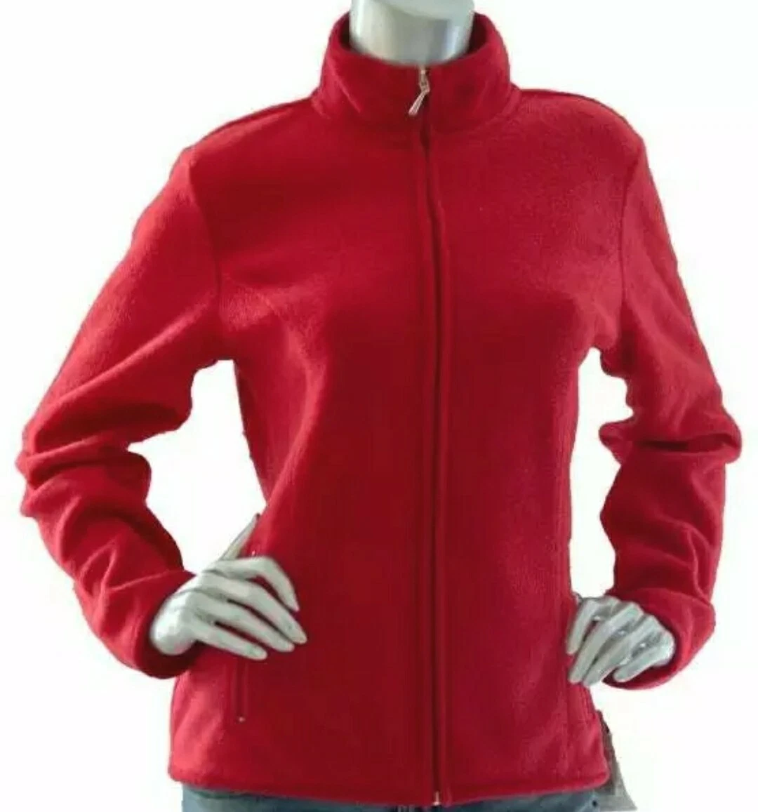 Karen Scott Petites Red Long Sleeve Full Zipper Fleece Jacket Size PP
