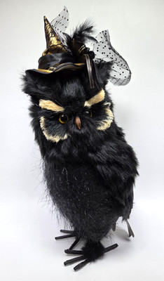 Large 19'' Lifelike Screech Owl Halloween Prop Sisal Feather Bird Decor Black