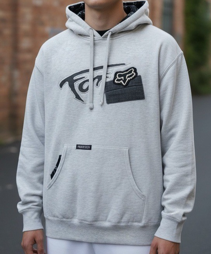 Vintage Y2K Fox racing Light heathered Gray Logo Pullover Hoodie. Men’s large - Picture 3 of 6