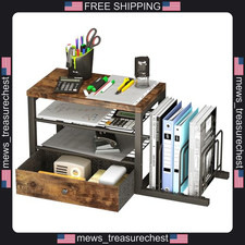 Wood Desk Organizer with Drawers and Vertical File Holders for Office