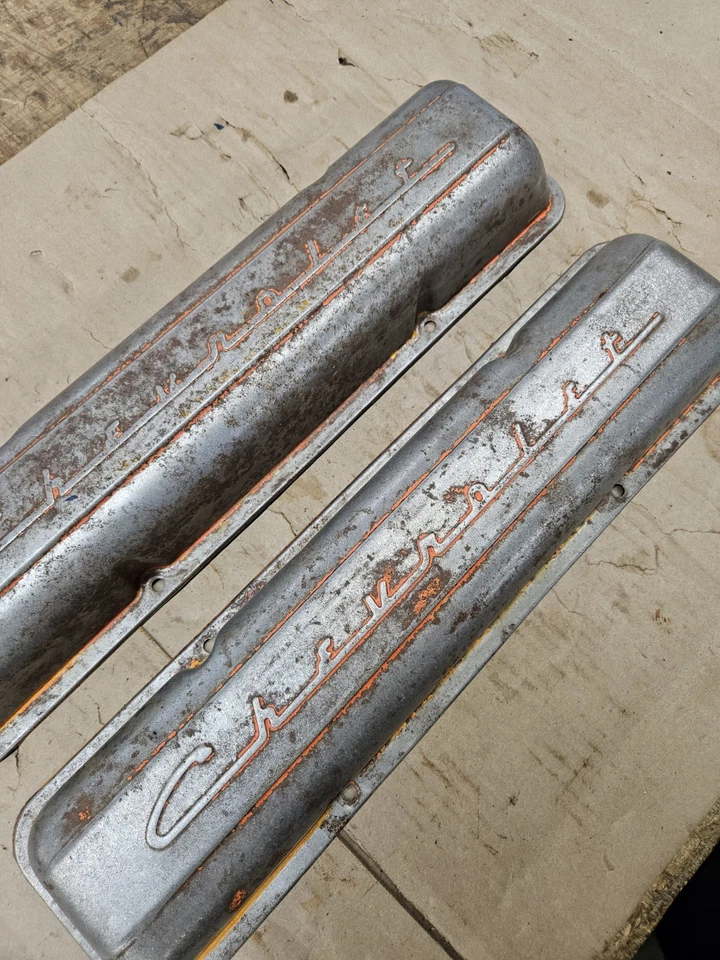 1959 1960-1968 Corvette Impala Nova SBC 283 327 Valve Covers Chevrolet Script - Image 2 of 4