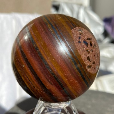 1.1lb Natural striped Tiger-eye stone Sphere quartz crystal ball specimen healin