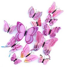 24 PCS Pink 3D Butterfly Wall Decor Stickers for Parties