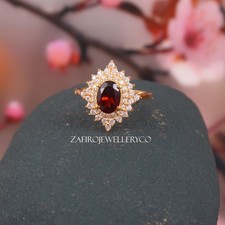 Natural Garnet Ring, 925 Sterling Silver, Anniversary Ring, Double Halo Ring