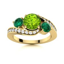 Three Stone Peridot  Emerald Round 925 Sterling Silver Gold Plated Women Ring