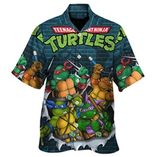 Teenage Mutant Ninja Turtles Aloha Summer Beach Button Down Hawaiian Shirt