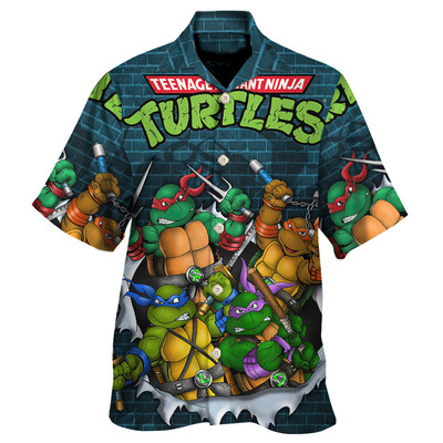 #ad Teenage Mutant Ninja Turtles Aloha Summer Beach Button Down Hawaiian Shirt $20.79