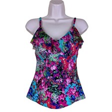 Kenneth Cole Reaction Floral Ruffle Tankini Swim Top Multicolor Small