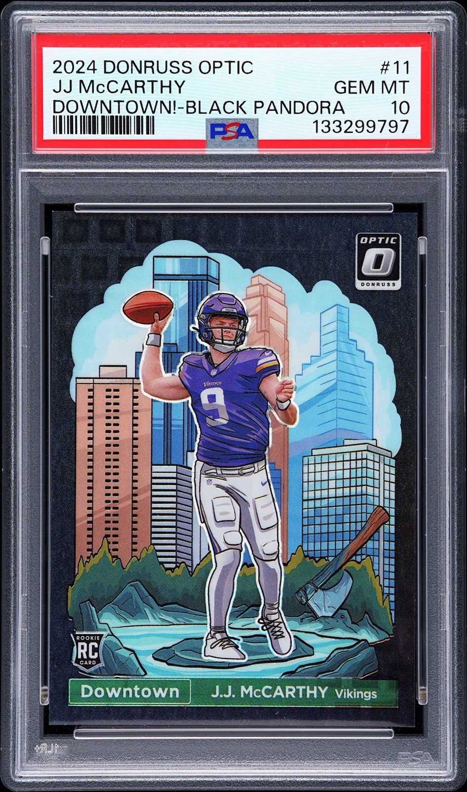 JJ MCCARTHY 2024 DONRUSS OPTIC RC DOWNTOWN BLACK PANDORA #10/25 PSA 10 GEM MINT