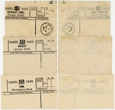 GB c1890-1910 YORK PARCEL POST LABELS WHIXLEY + HUNTINGTON RD + HELMSLEY