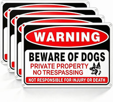 4 Pack Beware of Dog Sign Private Property No Trespassing Dog Warning Signs
