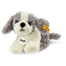 Steiff Little Tommy Puppy Dog Plush Toy, Grey/White, 8 in.