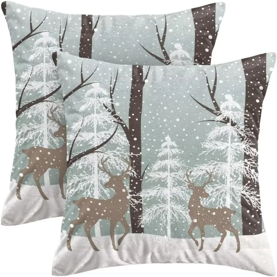 AEIOAE Winter Deer Pillow Covers 16x16 16" x (Pack of 2),