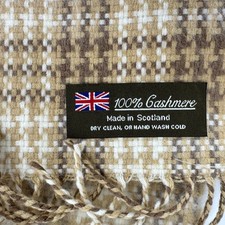 NWT Scottish 100 Cashmere Houndstooth Plaid Scarf Made in Scotland Tan Brown