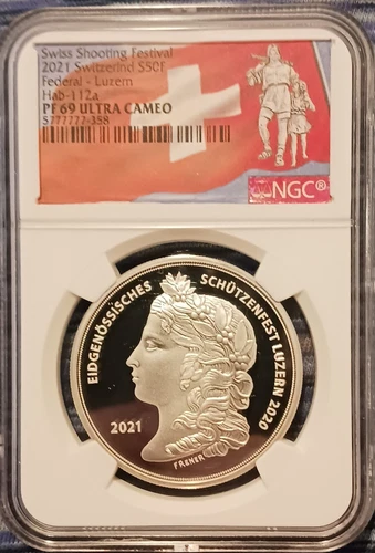 2021 Switzerland Swiss Shooting Festival Silver 50F Hab-112a NGC PF69 UCAM