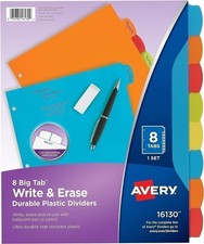 Avery Big Tab Write  Erase Durable Plastic Dividers for 3 Ring Binders, 16130 