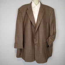 Holland & Sherry Blazer Mens 58 Jacket Sport Coat light brown plaid