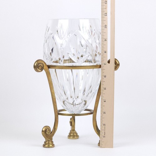 VTG Fifth Avenue 24% Lead Crystal Floral Vase With Brass Pedestal Stand 8in Rare - Picture 5 of 17