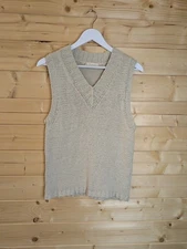 TOAST Knitted Beige Cotton V Neck Ribbed Sleeveless Jumper Vest UK12