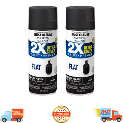 2-Pack Black, Rust-Oleum American Accents 2X Ultra Cover Flat Spray Paint, 12 oz
