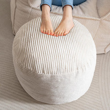 round Stuffed Pouf Ottoman, Corduroy Poufs with Foam Chunk Filling, Furry and Fl
