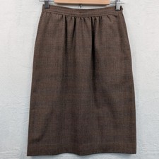 VTG Skirt Women 10 Brown Glen Plaid Wool Dark Academia Preppy Below Knee USA 70s