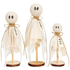 Halloween Indoor Decorations-Set of 3 Primitive Wooden Ghost for Table Center...