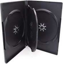 10 Pack Standard 14mm Black Quad 4 Disc DVD Cases W/ Double Sided Flip Tray