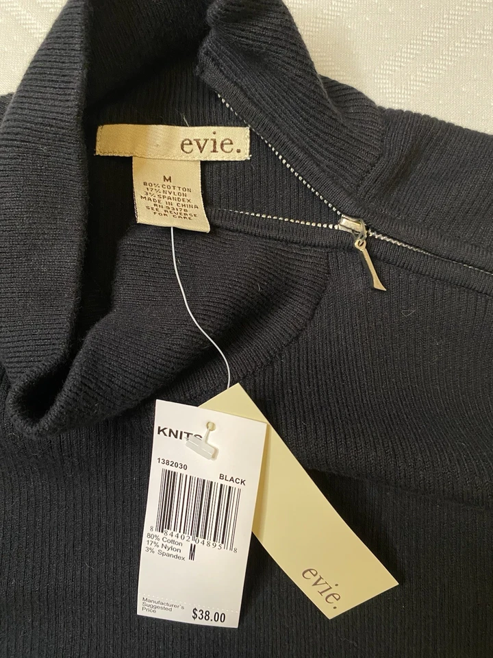 Evie. Top tejido cuello alto negro para mujer sin mangas y cremallera en el cuello talla M nuevo con etiquetas Foto 3 de 4