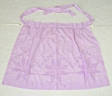 Vintage Waist Apron One Size 50s Lavender Gingham Cross Stitched Snowflakes