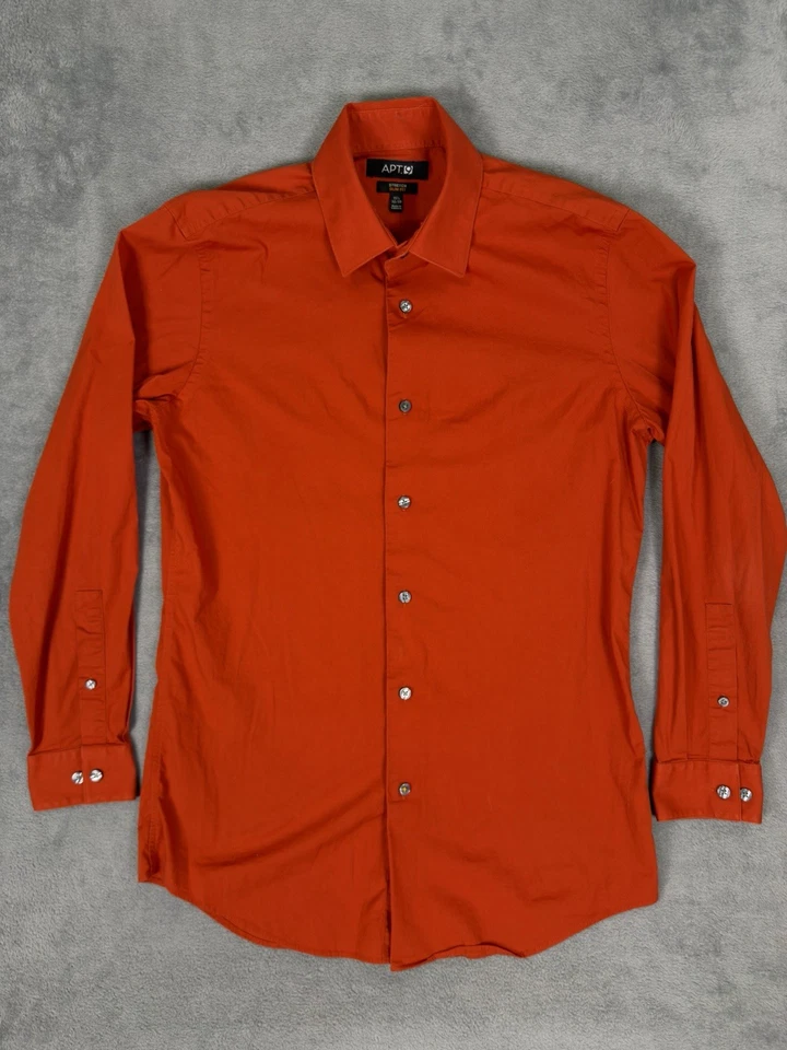 Camisa de Vestir Apt 9 Para Hombre Mediana Naranja 15.5 32/33 Elastizada Ajustada Informal Abotonada Foto 4 de 4